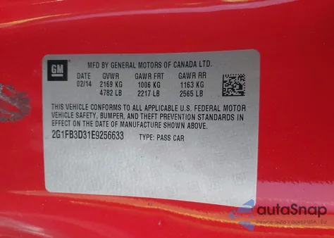 2014 Chevrolet Camaro 1Lt from USA, damaged, VIN 2G1FB3D31E9256633
